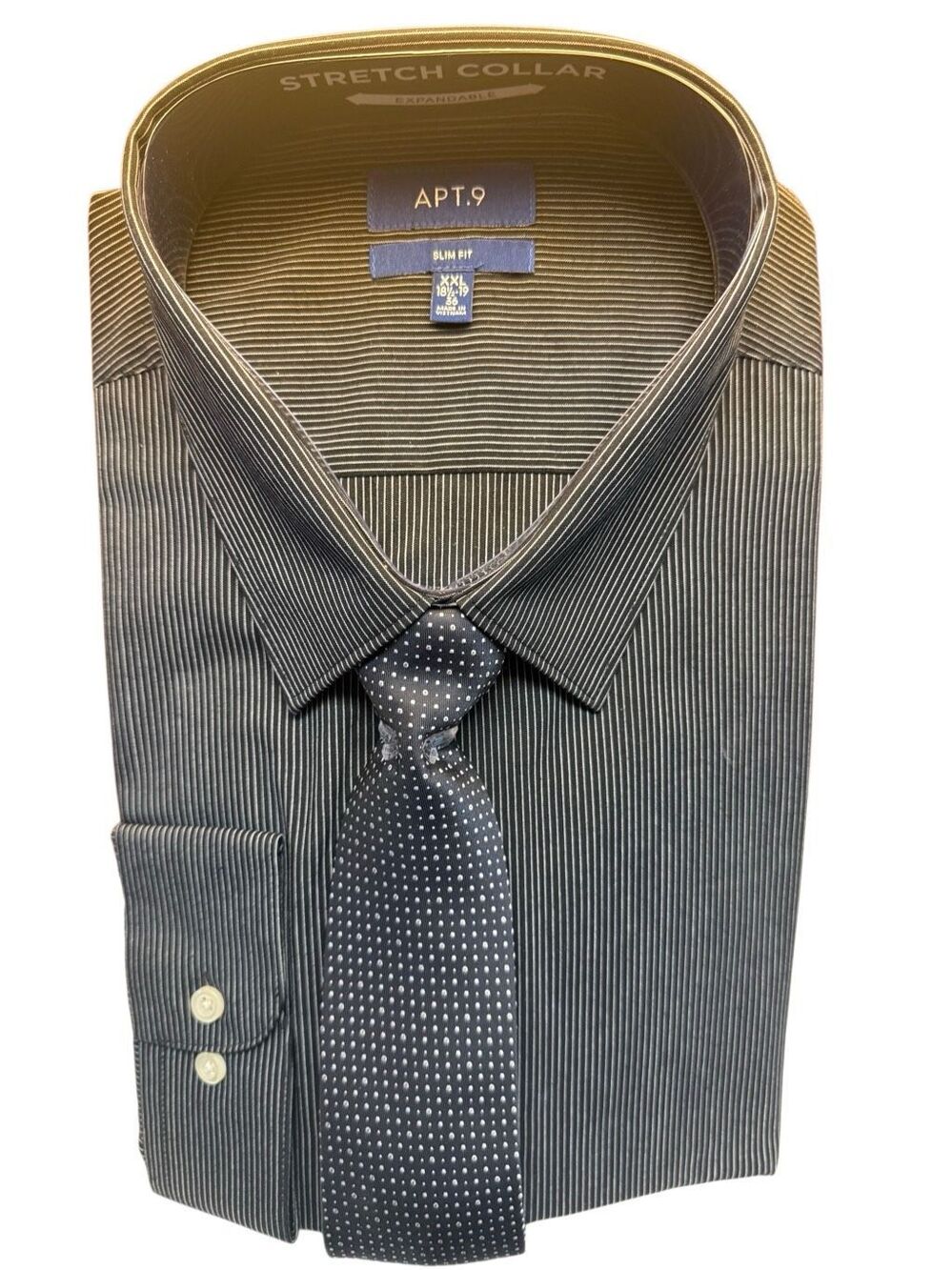 Apt. 9 men's Black Stripe slim-fit dress shirt & tie set Sz XXL NWT
